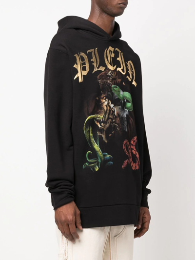 Shop Philipp Plein Graphic Print Cotton Hoodie In Schwarz