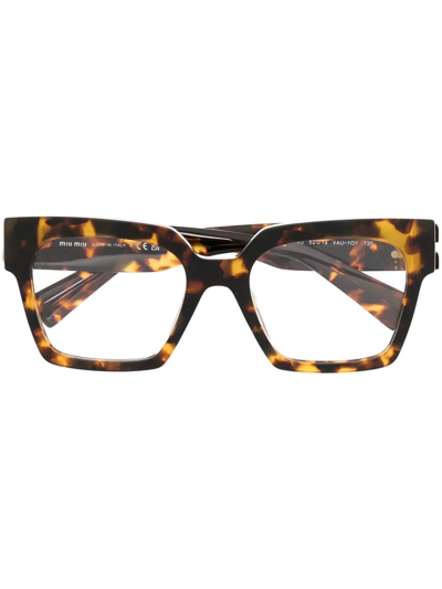 Shop Miu Miu Tortoiseshell-effect Square Glasses In Braun