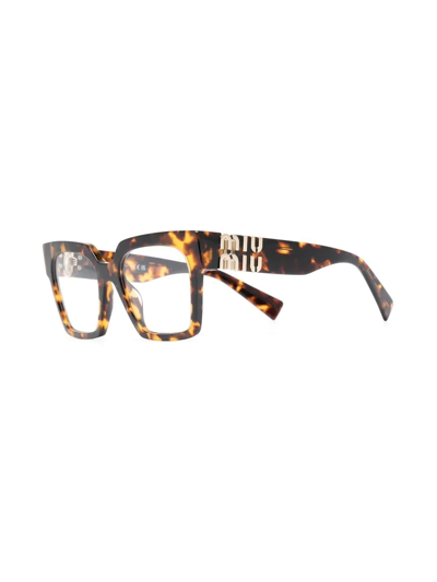 Shop Miu Miu Tortoiseshell-effect Square Glasses In Braun