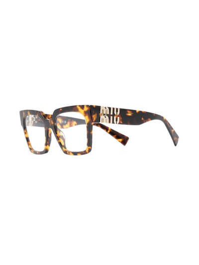 Miu Miu Tortoiseshell-effect Square Glasses In Braun