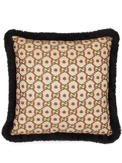 Shop Gucci Gg Jacquard Silk-blend Cushion In Nude