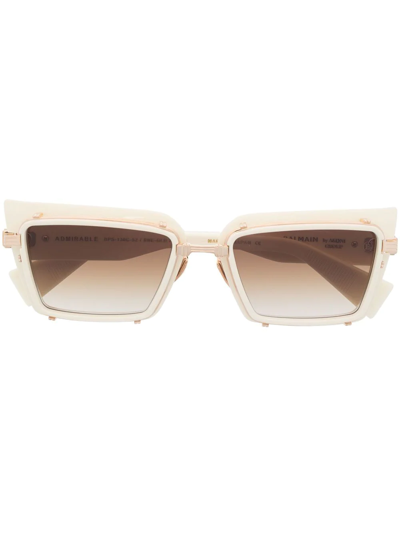 Shop Balmain Eyewear Admirable Rectangle-frame Sunglasses In White