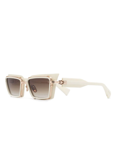 Shop Balmain Eyewear Admirable Rectangle-frame Sunglasses In White