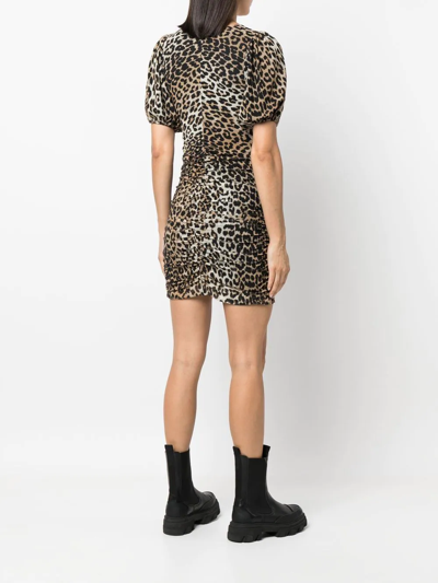 Shop Ganni Leopard-print Thigh-length Dress In Braun