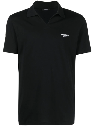 Shop Balmain Wingtip-collar Cotton Polo Shirt In Schwarz