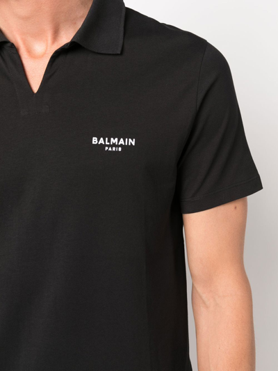 Shop Balmain Wingtip-collar Cotton Polo Shirt In Schwarz