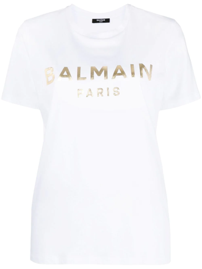 Shop Balmain Logo-print Cotton T-shirt In Weiss