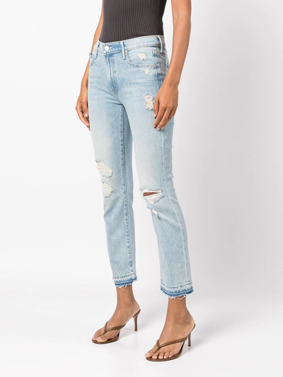 Shop Mother The Rascal Distressed Cropped Jeans In Blau