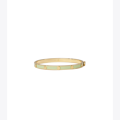 Tory Burch Miller Stud 5mm Enamel Hinge Bracelet In Tory Gold / Mint Swirl