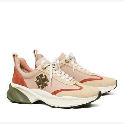Shop Tory Burch Good Luck Trainer In Salmon / Olive / Sand