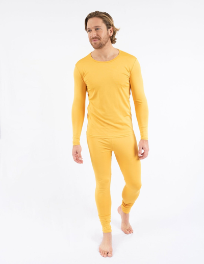 Shop Leveret Mens Boho Solid Color Thermal Pajamas In Yellow