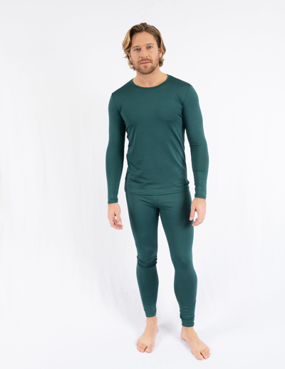Shop Leveret Mens Boho Solid Color Thermal Pajamas In Green