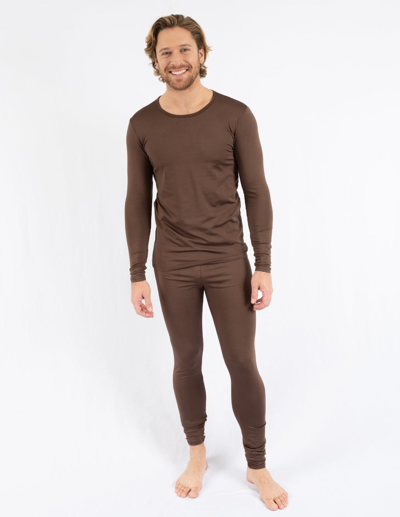Shop Leveret Mens Neutral Solid Color Thermal Pajamas In Brown