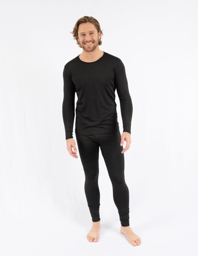 Shop Leveret Mens Neutral Solid Color Thermal Pajamas In Black