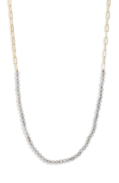 Shop Argento Vivo Sterling Silver Paper Clip Chain & Stone Frontal Necklace In Gold/ Labradorite