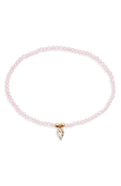 Shop Argento Vivo Sterling Silver Rose Quartz Beaded Heart Pendant Bracelet In Gold