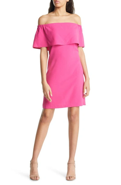 Shop Charles Henry Off The Shoulder Dress In Fuchsia