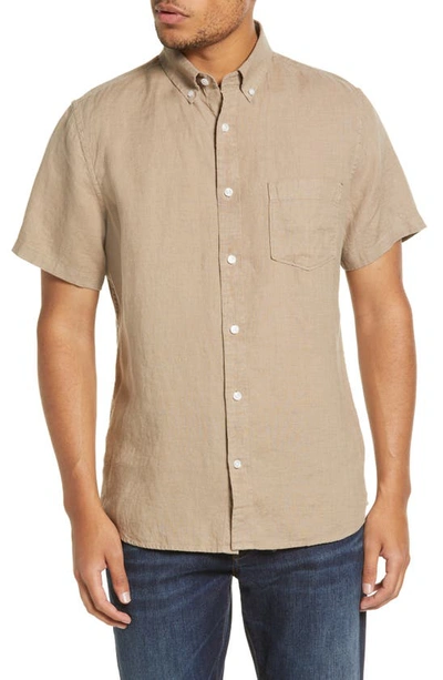 Shop Nordstrom Solid Linen Short Sleeve Button-down Shirt In Tan Desert