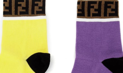 Shop Fendi 2-pack Cotton Blend Sock Set In F1gfh Lem/ Purpl