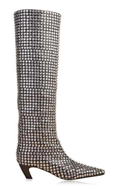 Shop Khaite Women's Davis Leather Crystal Boots In Silver