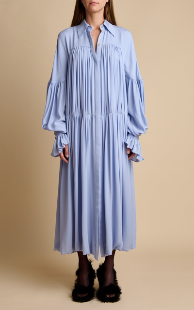 Shop Khaite Colleen Silk Midi Dress In Blue