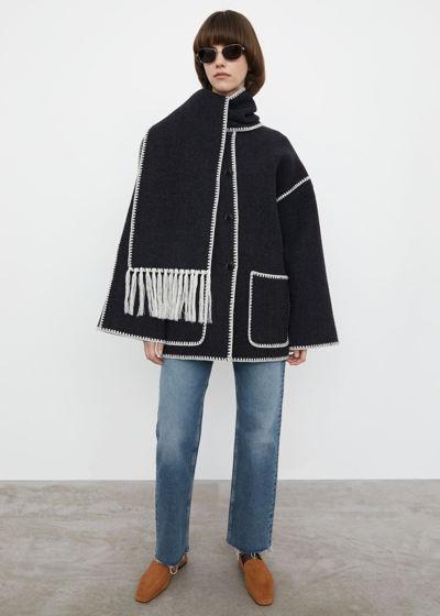 Totême Toteme Embroidered Scarf Jacket In Dark Grey Melange