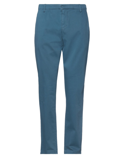 Shop Dondup Man Pants Pastel Blue Size 35 Cotton, Elastane