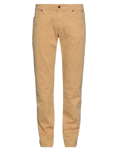 Shop Jeckerson Man Pants Ocher Size 31 Cotton, Elastane In Yellow