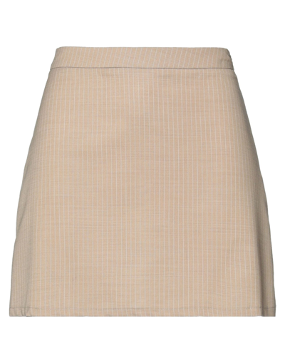Shop Am Woman Mini Skirt Khaki Size 3 Wool In Beige