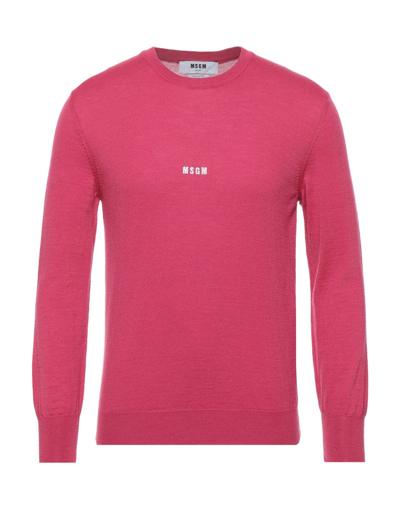 Shop Msgm Man Sweater Fuchsia Size Xl Wool, Acrylic In Pink