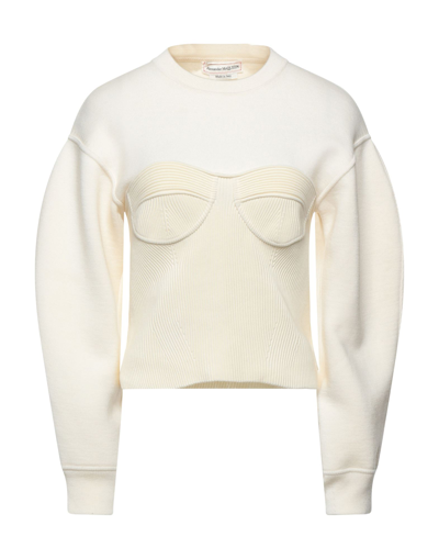 Shop Alexander Mcqueen Woman Sweater Ivory Size Xl Wool, Polyamide, Elastane, Cotton In White