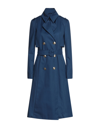 Shop Patrizia Pepe Woman Overcoat & Trench Coat Blue Size 6 Cotton