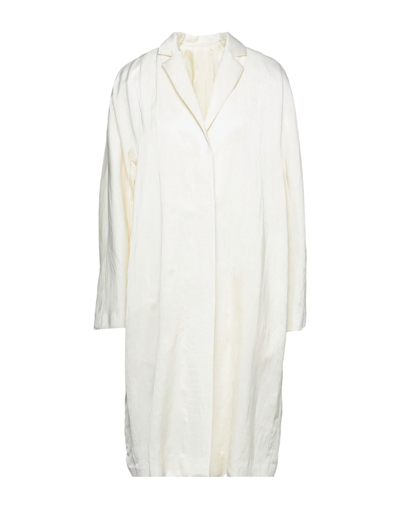 Shop Brian Dales Woman Coat Ivory Size 8 Cupro, Linen In White