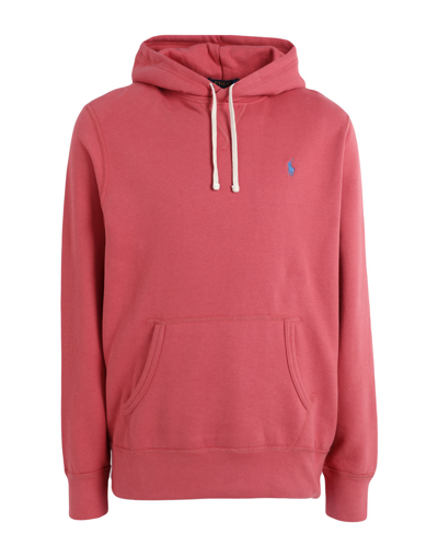 Shop Polo Ralph Lauren Fleece Hoodie Man Sweatshirt Coral Size L Cotton, Recycled Polyester In Red