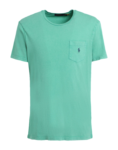 Shop Polo Ralph Lauren Custom Slim Cotton-linen Pocket T-shirt Man T-shirt Green Size M Cotton, Linen