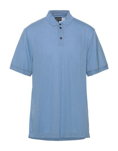 Shop Giorgio Armani Man Polo Shirt Azure Size 46 Virgin Wool, Wool In Blue