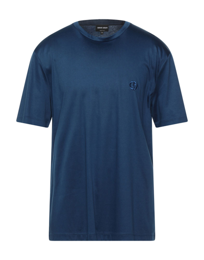 Shop Giorgio Armani Man T-shirt Midnight Blue Size 42 Cotton