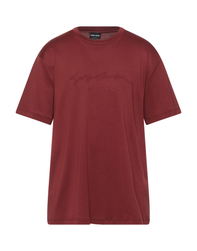 Shop Giorgio Armani Man T-shirt Burgundy Size 46 Cotton In Red