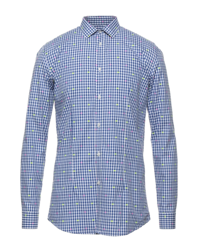 Shop Daniele Alessandrini Homme Man Shirt Blue Size 15 Cotton, Elastane
