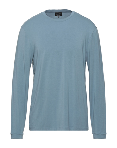 Shop Giorgio Armani Man T-shirt Sky Blue Size 46 Viscose, Elastane