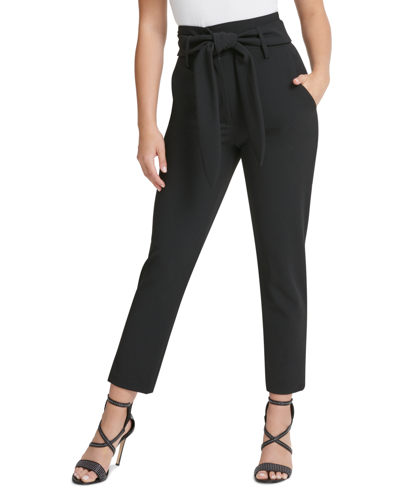 Shop Dkny Petite Tie-waist Pants, Created For Macy's In Black