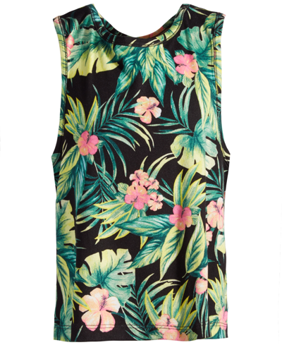 Shop Id Ideology Big Girls Tropical Print Tank Top, Created For Macy's In Deep Black