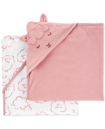Shop Carter's Baby Girls Sheep Hooded Towels, Pack Of 2 In Pink