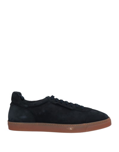 Shop Giorgio Armani Man Sneakers Midnight Blue Size 9 Calfskin In Dark Blue