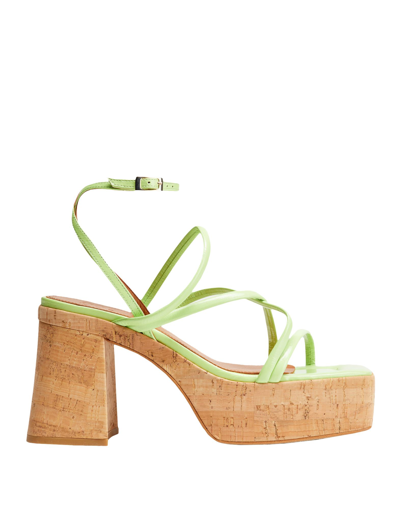 Shop 8 By Yoox Cork Heel Sandals Woman Sandals Acid Green Size 8 Calfskin, Cork