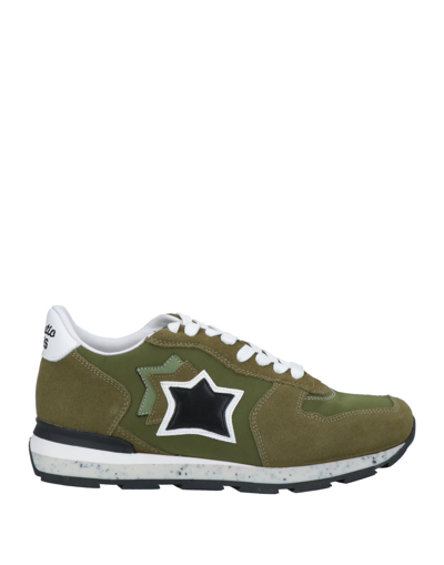 Shop Atlantic Stars Man Sneakers Military Green Size 7 Soft Leather, Textile Fibers
