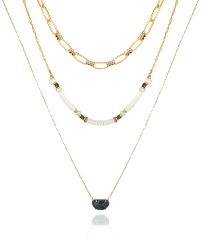 T Tahari Women's White Shell And Link Layered Necklace In Gold-tone