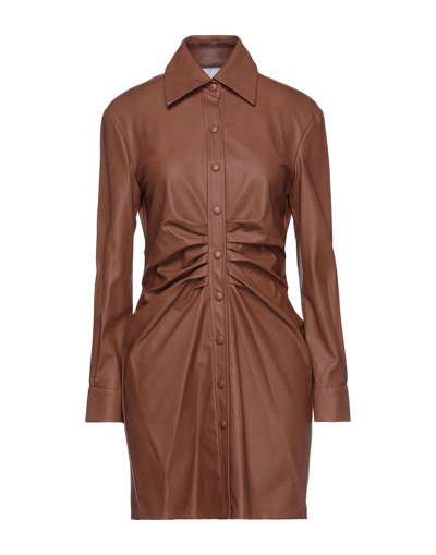 Shop Ainea Woman Mini Dress Tan Size 6 Rayon, Polyurethane In Brown