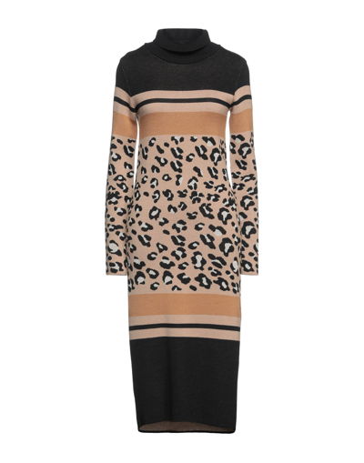 Shop Babylon Woman Midi Dress Light Brown Size 2 Wool, Acrylic, Viscose In Beige