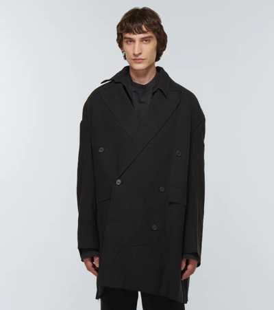 Shop Balenciaga Oversized Linen Coat In Black